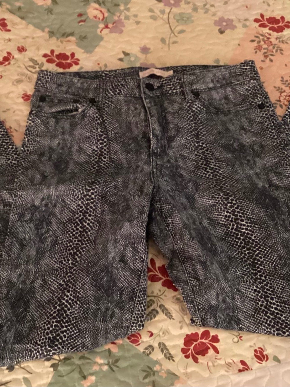 Tory Burch Pants Womens 29 Blue Snake Print Slim Straight Stretch Mid Rise Denim